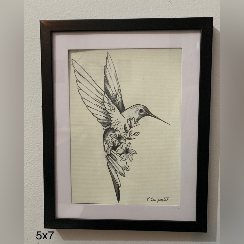 Hummingbird charcoal drawing